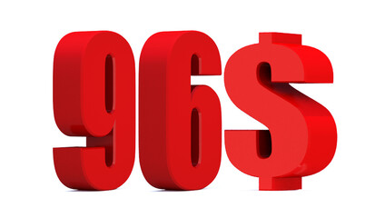 96 dollar word on white background. 3d illustration