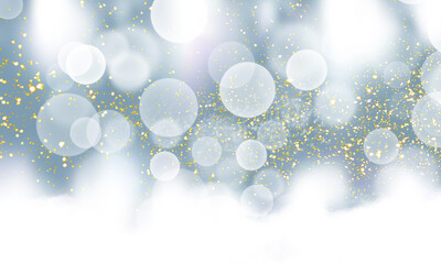 Christmas winter festive light blue grey color background with snow, blurred and gold texture