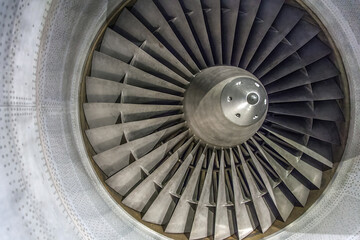 Close-up of a Modern Jet Engine Fan