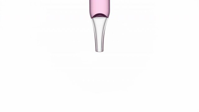 Drop of purple transparent fluid is falling down from lab dropper on white background | Abstract face care serum ingredients formulation concept