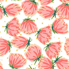 Pink Flower Drawing Vector Seamless Pattern.