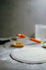 The process of making an Ossetian pie. Ossetian pie. Pie with cheese. National dish. National oriental dish. Caucasian cuisine. Asian cuisine.