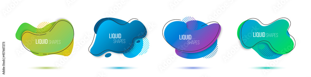 Aufkleber Liquid shapes gradient geometric collection banners with shadow. Abstract fluid element design. Vector illustration