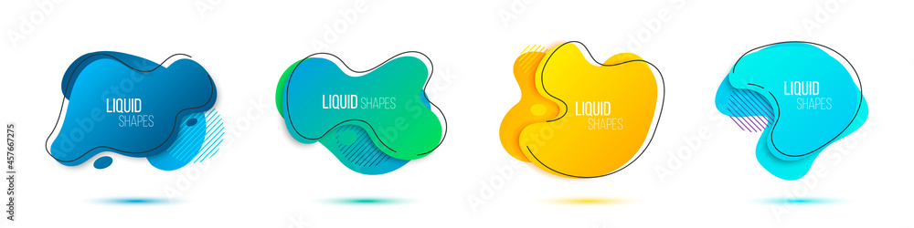 Poster Liquid shapes gradient geometric collection banners with shadow. Abstract fluid element design. Vector illustration