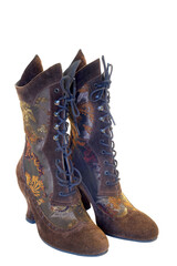 Vintage ladies high heels brown boots isolated on a white background