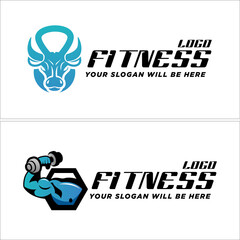 a set fitness gym icon bull arm muscle strong logo design 