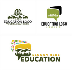 A set of education chat mountain forest logo design 