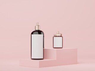 3d render of blank cosmetics skincare product or packaging for mock up. Beauty soap and spa concept. Lotion oil moisture for skin health. Premium and luxury design for branding.
