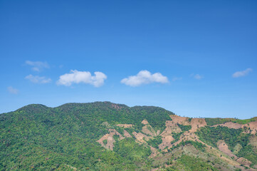 Beautiful mountain view and blue sky at nan province.Nan is a rural province in northern Thailand bordering Laos