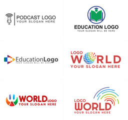 Education world podcast technology logo design