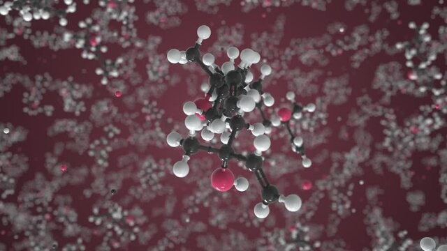 Molecule of linalool, conceptual molecular model. Scientific looping 3d animation
