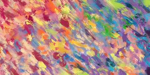 油彩抽象背景）春のイメージのエネルギッシュでラフな筆跡　マルチカラー　油絵　カラフル　アート　バナー
