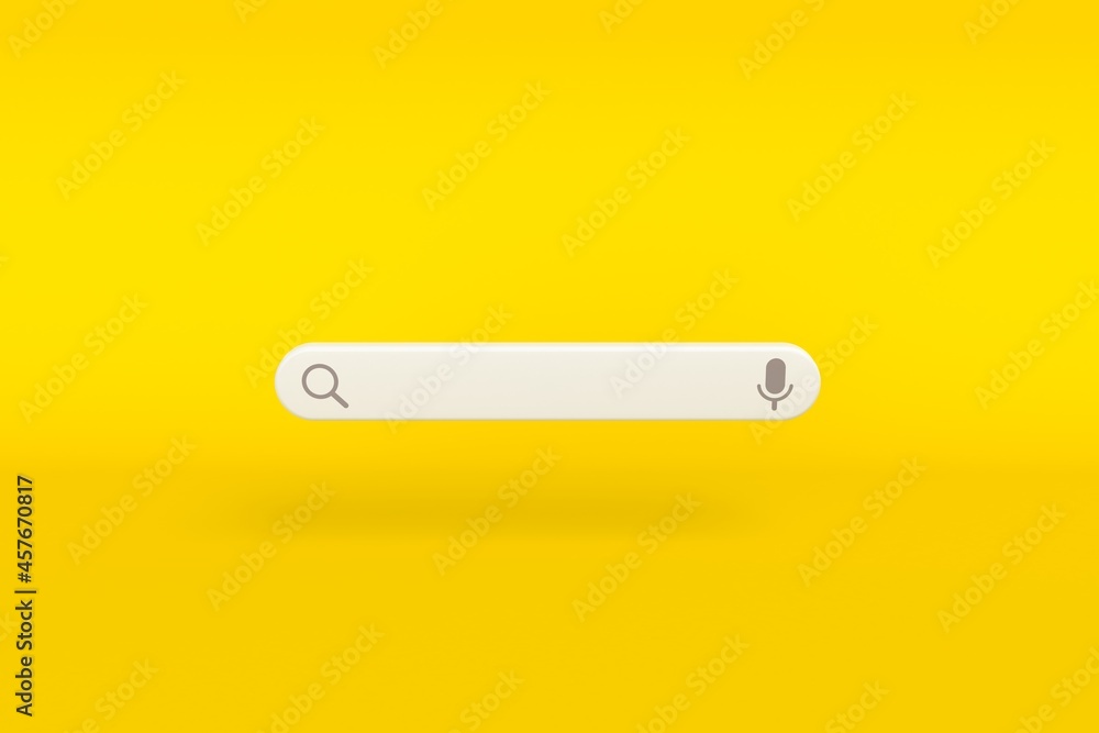 Wall mural minimal search bar design element on yellow background. web search concept. 3d illustration