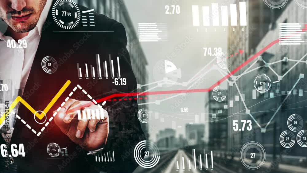 Poster conceptual business dashboard for financial data analysis . 3d render computer graphic .