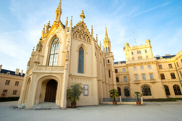 Obraz premium Lednice castle Chateau in Moravia, Czech Republic. UNESCO World Heritage Site.