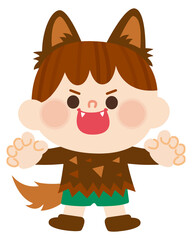 おおかみ男のコスプレをしている子ども