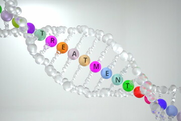 DNA molecule with TREATMENT text. 3D rendering