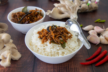 Thai organic mushroom chili paste with chili, fried onions and garlic called Nam Prik