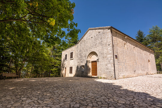 Small sanctuary of the Madonna della Mazza in the mountains in Pretoro (Italy)