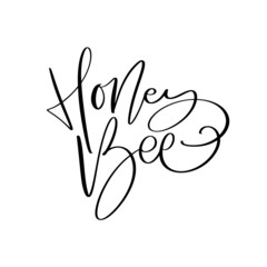 Honey Bee calligraphy vector lettering text. Bee hand lettering word in orange color isolated on white background. Concept for logo card, typography poster, print