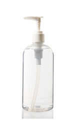 Bottle of alcohol hand gel isolated on white background with clipping path.