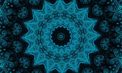 Illustration abstract kaleidoscopic pattern in jade color originated from photograph of green bamboo leaves designed for tiles, wallpaper, textiles or scarves