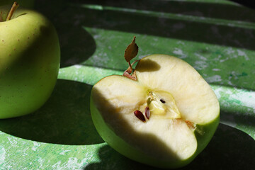 close-up of a slice of apple on dark background
