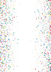 Multicolored Round Surprise Texture. Circle Holiday Illustration. Red Frame Dot. Blue Splash Confetti Background.