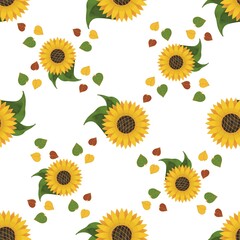 sunflowers and leaves are collected in a pattern.