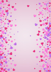 Lilac Heart Background Pink Vector. Falling Illustration Confetti. Pinkish Birthday Texture. Fond Heart Drop Frame. Violet Happy Pattern.