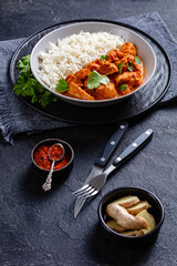 butter chicken, curry of spicy chicken with rice