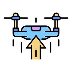 Drone rise up icon. Outline drone rise up vector icon color flat isolated