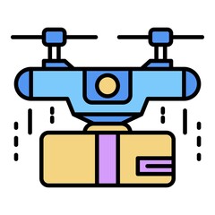 Delivery box drone icon. Outline delivery box drone vector icon color flat isolated