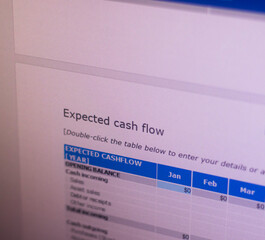 Shot of a expected cash flow forecast table on computer screen. Business planning