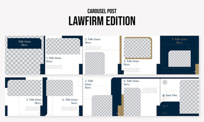 Set of editable social media instagram carousel post law firm, lawyer, attorney with elegant design vector template ai & eps 10