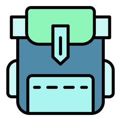 Camp backpack icon. Outline camp backpack vector icon color flat isolated