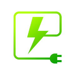 Lightning electric plug icon, Bolt square symbol, Power charging energy sign, Vector illustration