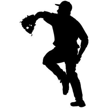 recommend clip art: Baseball player, pitcher while throwing ball. Pitcher throwing a ball. Detailed realistic silhouette