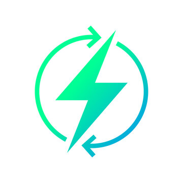 Lightning electric icon, Bolt with recycling rotation arrow sign, Renewable energy sign, Vector illustration