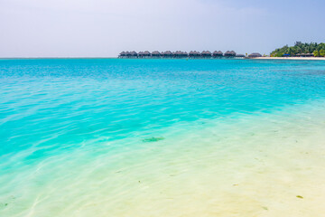 Fototapeta na wymiar Tropical landscape on a Maldivian island on a sunny day