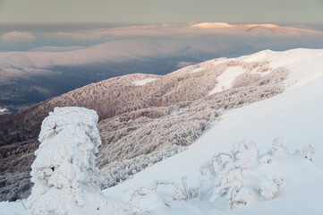 Winter sunrise seen from the top of Tarnica, Bieszczady Mountains