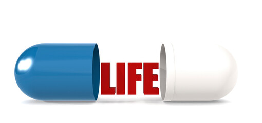 Open medical capsule with life word