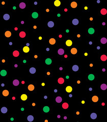 Fototapeta na wymiar Colored polka dots of various sizes on a black background