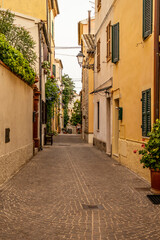 View on a street with typical houses of Sirolo, Riviera del Conero, Marche - Italy