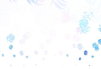 Light Pink, Blue vector doodle layout with leaves.
