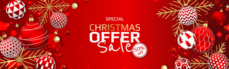 Merry Christmas sale banner template. Greeting card, banner, poster, header for website