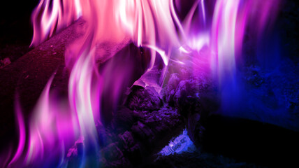 The texture of the flame on a black background. The ultraviolet glow of the fire. 3d illustration