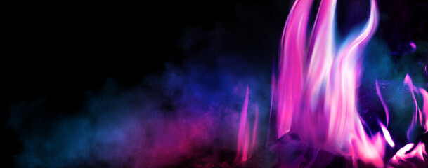 Fototapeta premium The texture of the flame on a black background. The ultraviolet glow of the fire. 3d illustration
