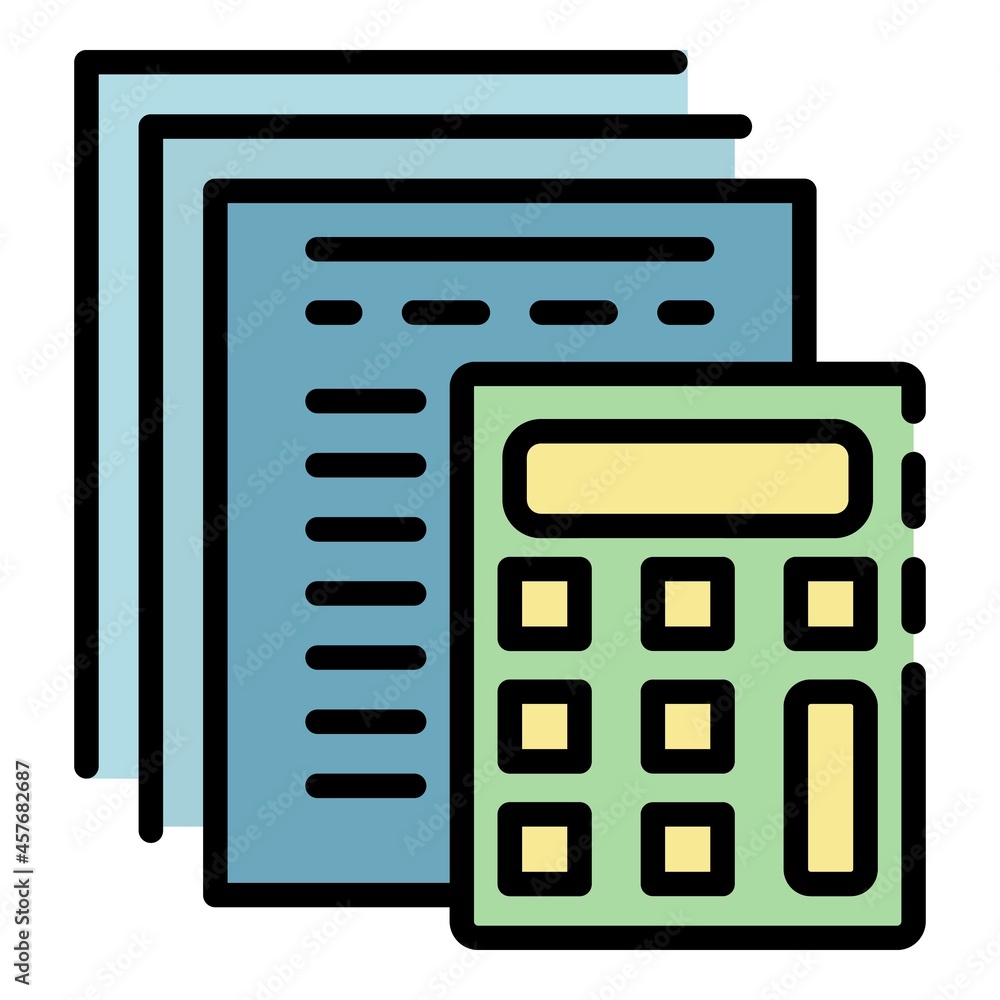 Poster finance calculator report icon. outline finance calculator report vector icon color flat isolated
