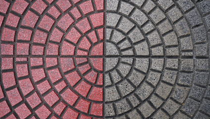 Pattern of the old marble tiles pavement floor, Grunge surface of granite polished stone, Square texture background, Top view